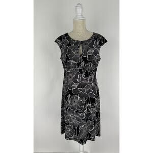 Connected Apparel Womens Black Floral Short Sleeve Dress Keyhole Size 10 NWT